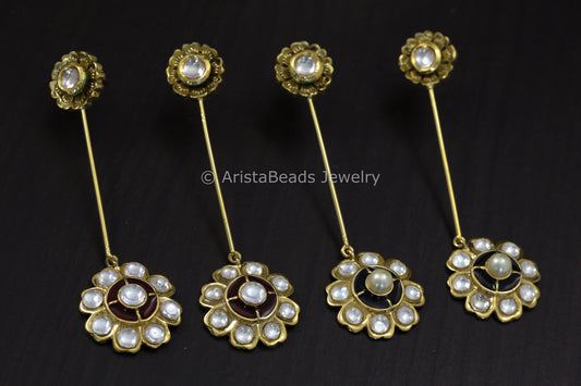 Long Enamel & Kundan Polki Earrings