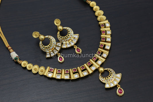 Dainty Kemp & Kundan Enamel Necklace Set - Powder Blue