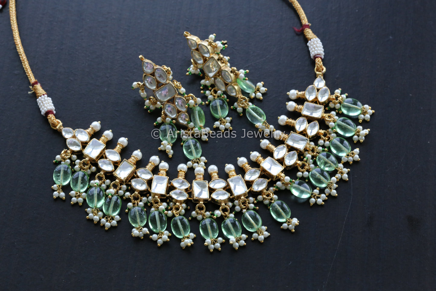 Dainty Pachi Kundan Choker Set - Mint Green