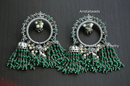 Large Layered Jhumka - Green