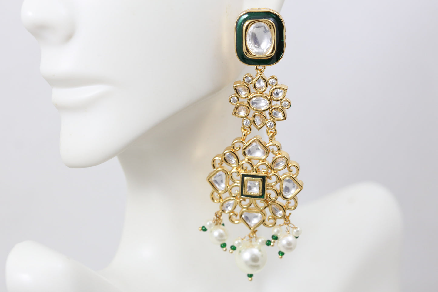 Premium Quality Kundan Earrings - Green