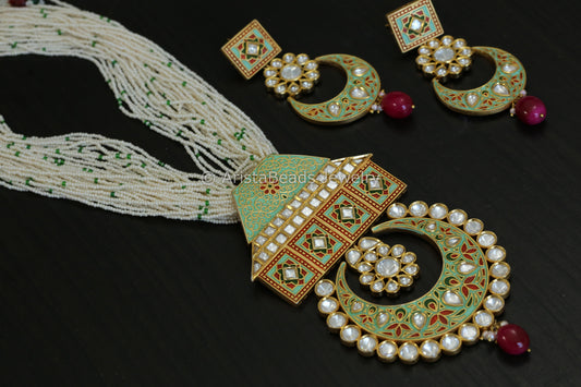 Premium Quality Enamel Uncut Kundan Necklace Set