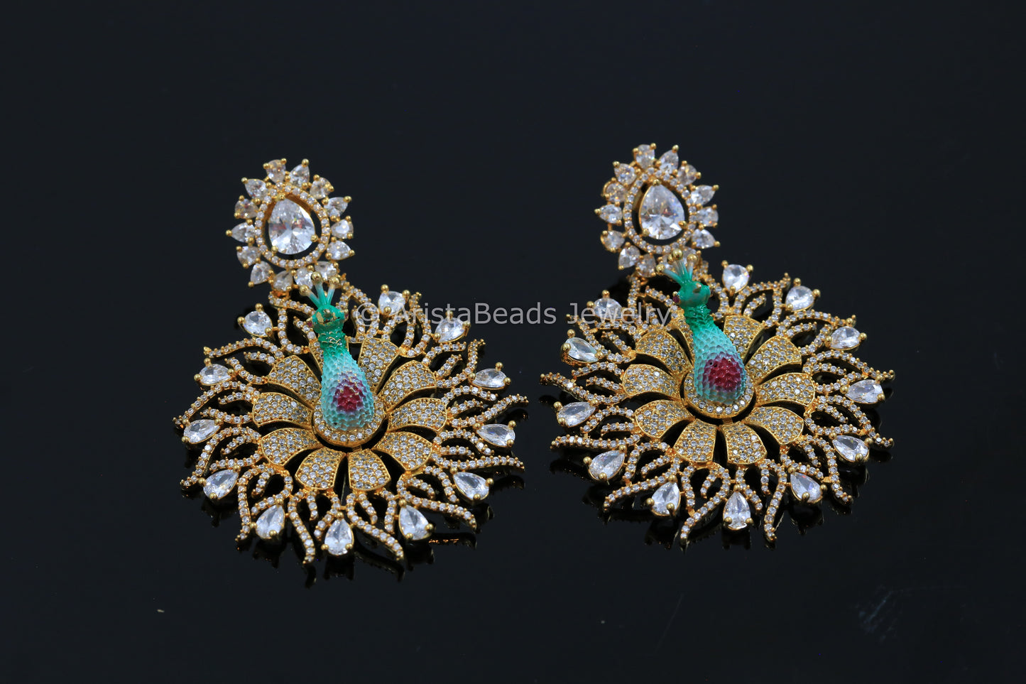 Large CZ Peacock Earrings