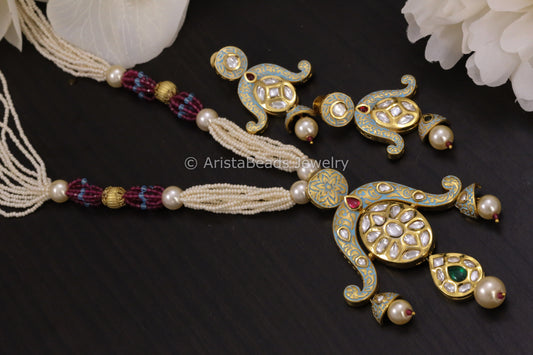 Blue Enamel Uncut Kundan Necklace Set