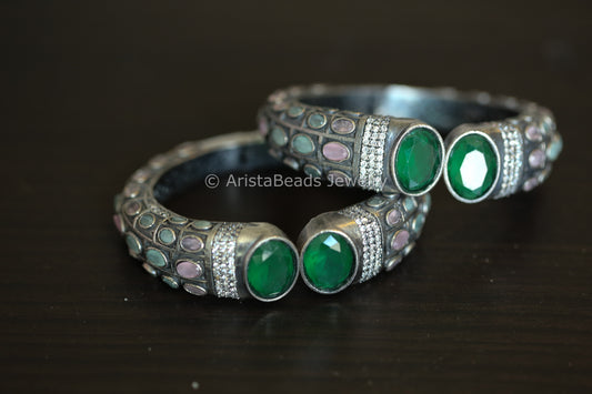 Silver Look Bangle Kada - Mint Pink