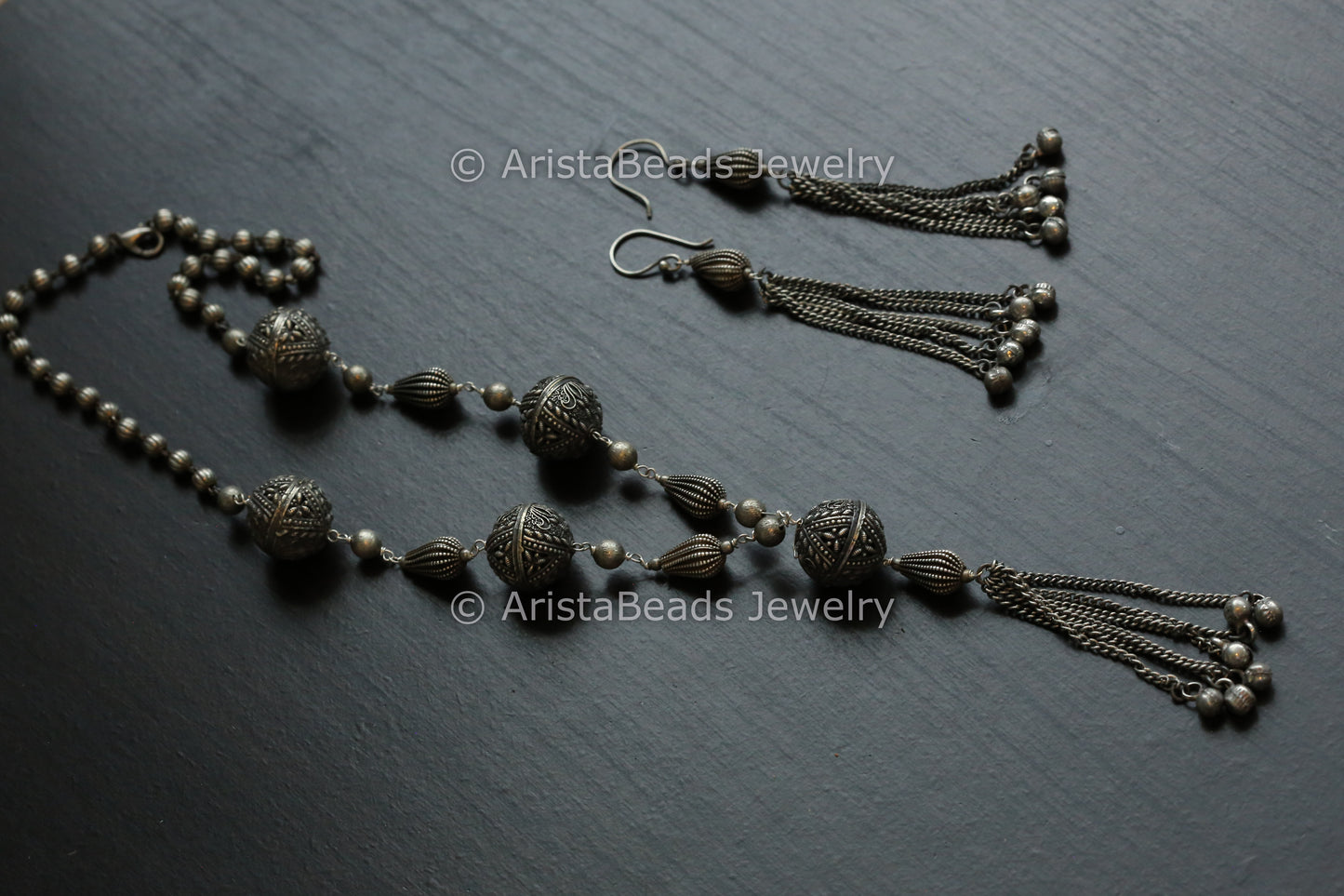 Jaipuri Silver Look Alike Tassel Necklace Set