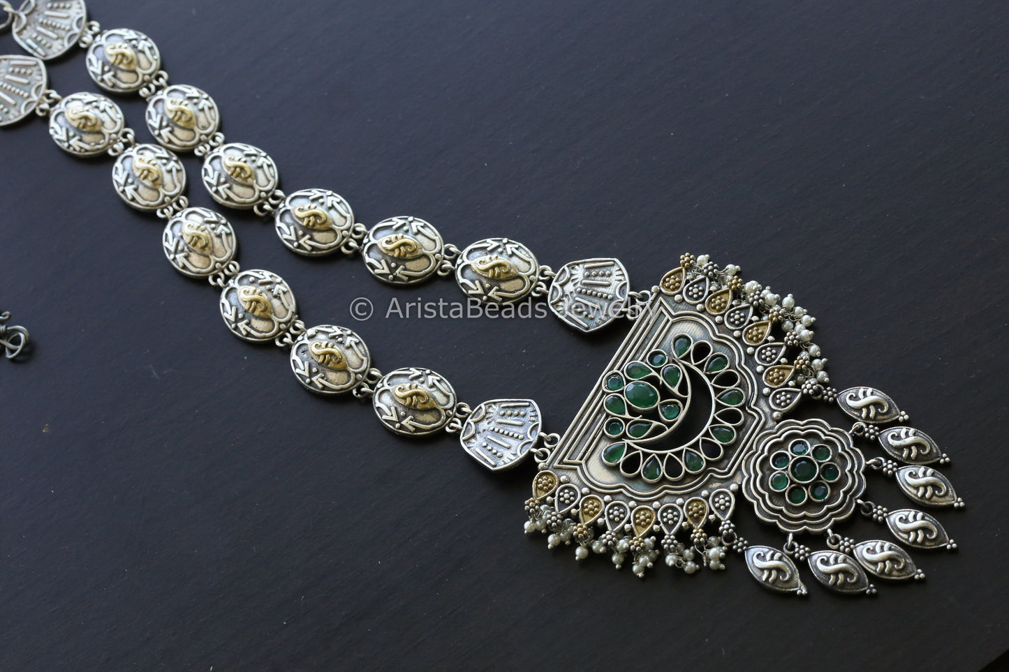 Long Dual Tone Necklace Set - Emerald Green