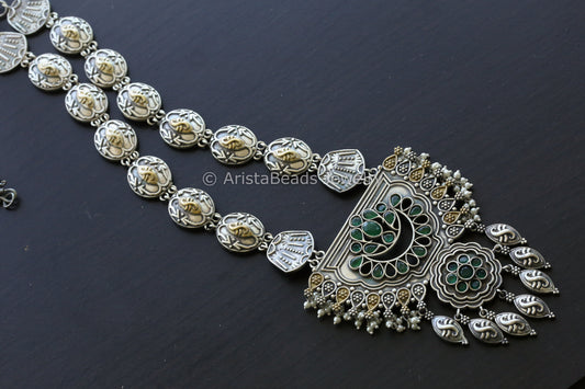Long Dual Tone Necklace Set - Emerald Green