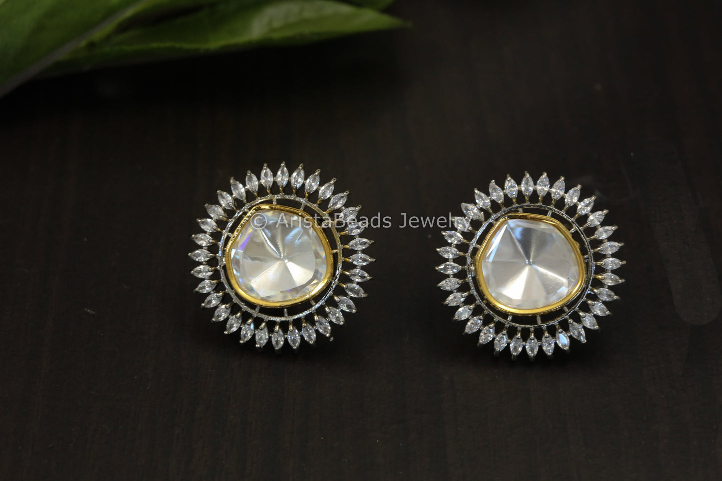 Large CZ & Uncut Polki Studs