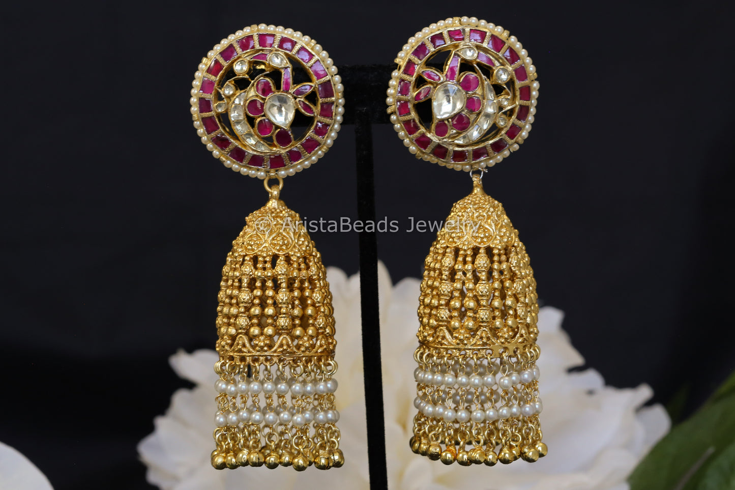 Extra Large Antique Gold Kundan Jhumka