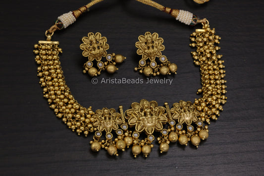 Lakshmi Temple Necklace Set - Gold