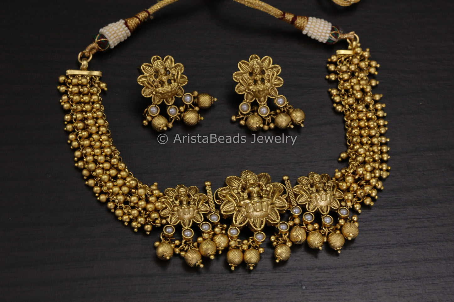 Lakshmi Temple Necklace Set - Gold
