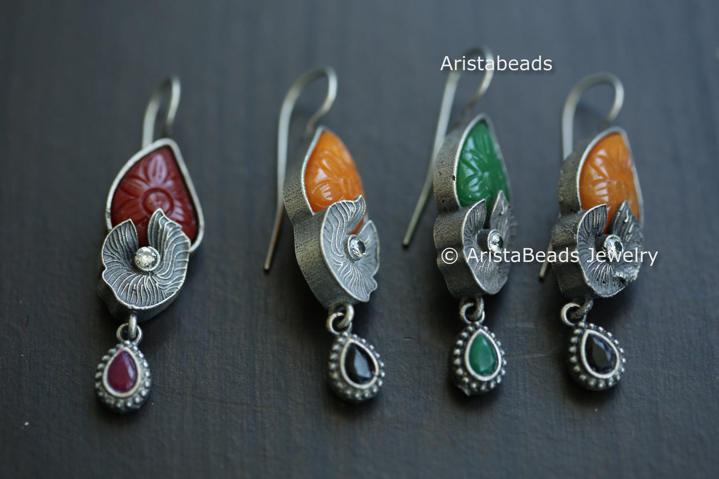 Carved Stone Drop Earrings