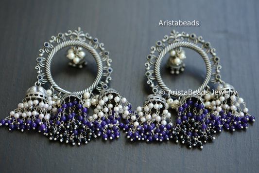 Large Layered Jhumka - Blue