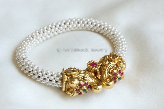 Antique Gold Elephant Bangle - Pearl (2.2/2.4)
