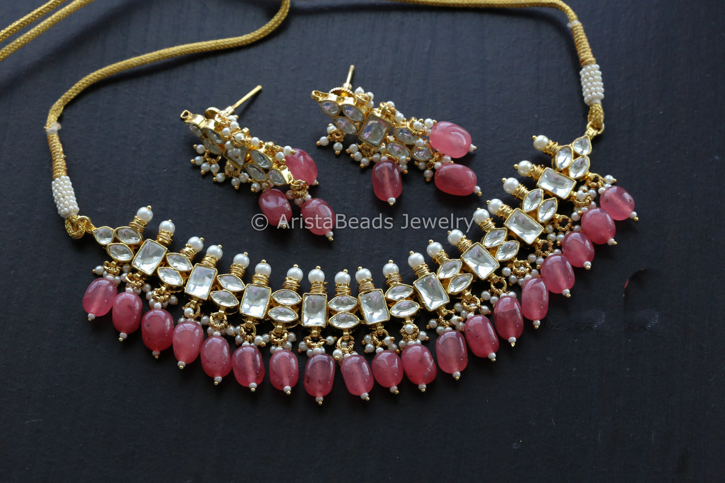 Dainty Pachi Kundan Choker Set - Pink