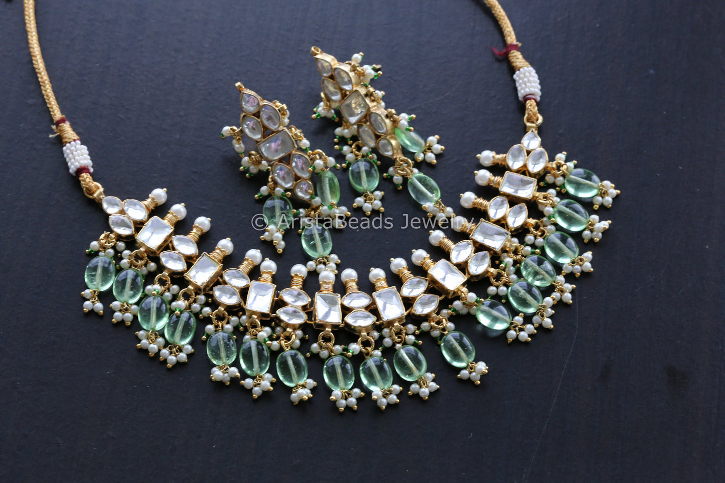 Dainty Pachi Kundan Choker Set - Mint Green