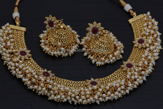 Gajra Pearl Necklace Set