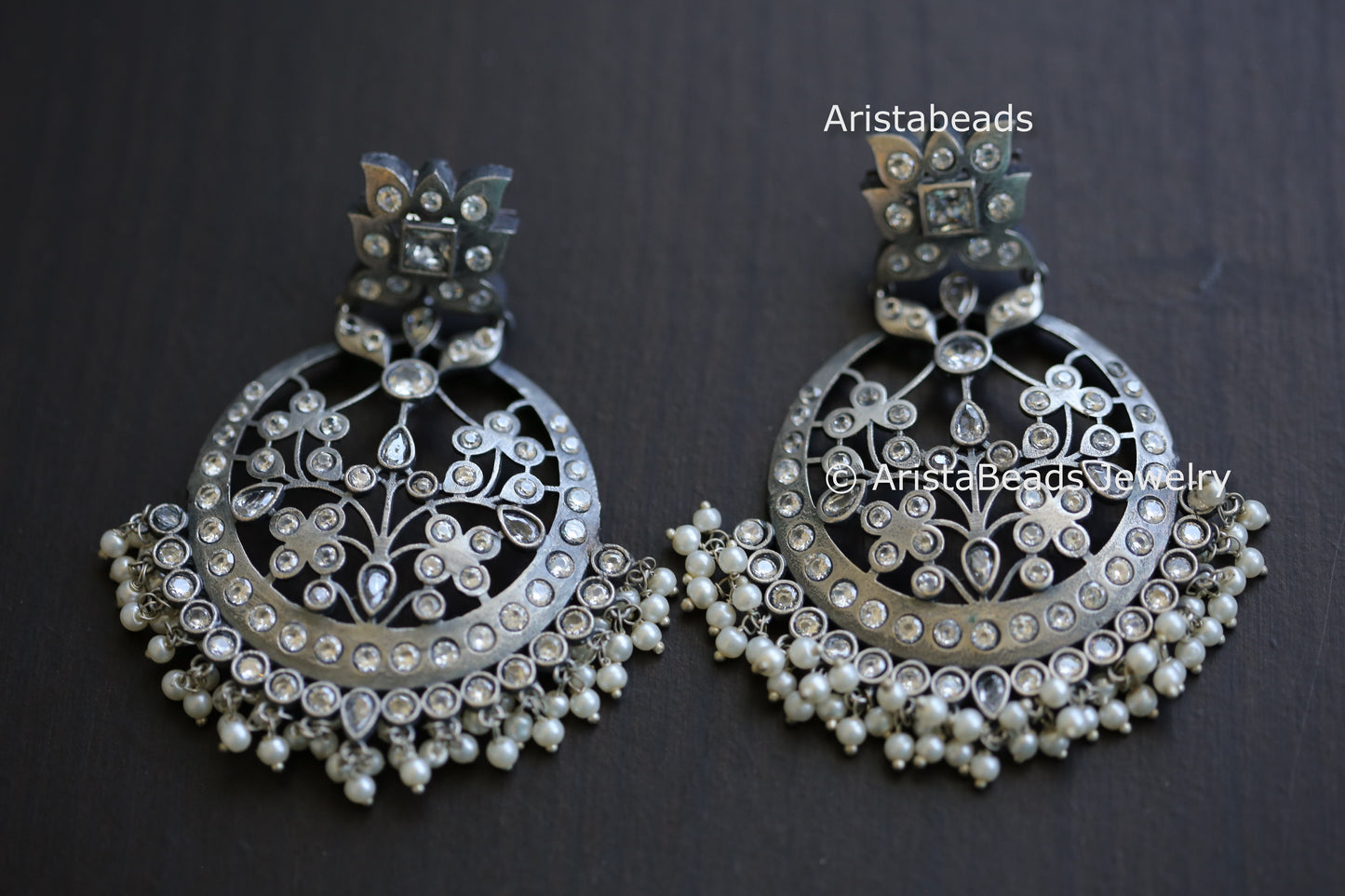 Large Jadau CZ Setting Earrings - Clear