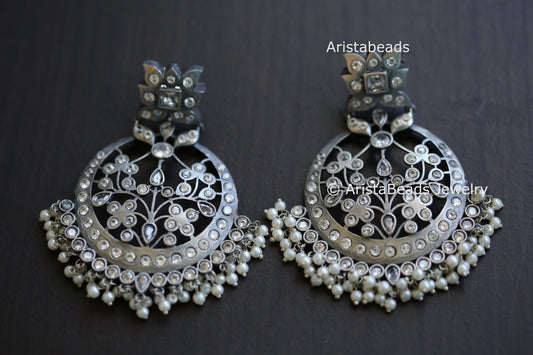 Large Jadau CZ Setting Earrings - Clear