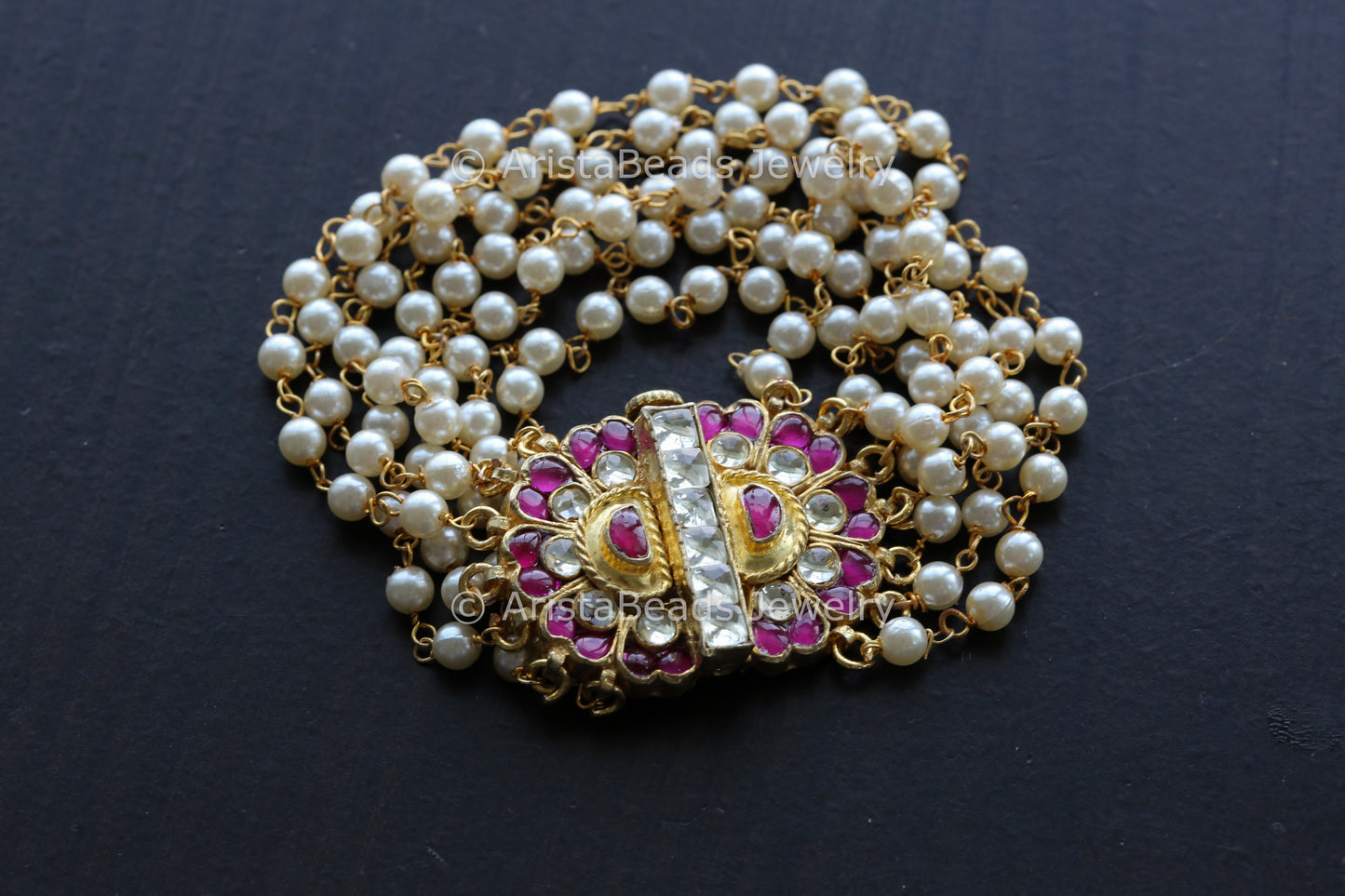 Pachi Kundan Openable Pearl Bracelet - Ruby