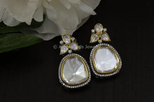 Large Dual Tone Uncut Polki Earrings