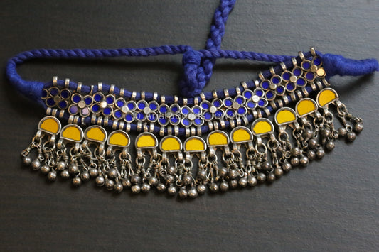 Darpan Oxidized Real Glass Necklace- Blue Yellow