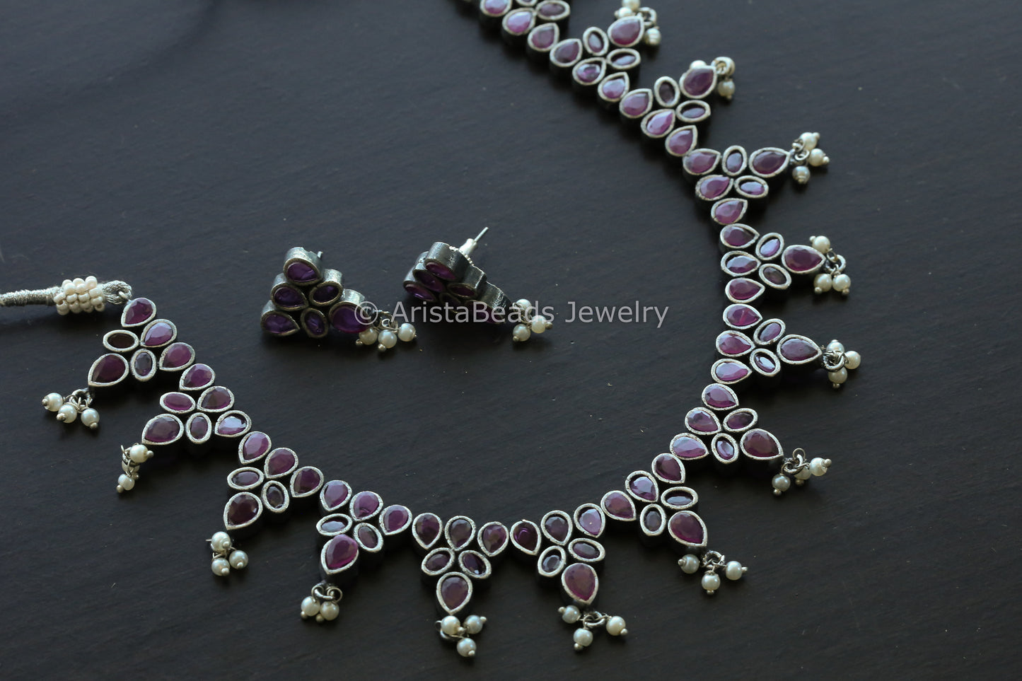 Oxidized CZ Stones Necklace - Ruby