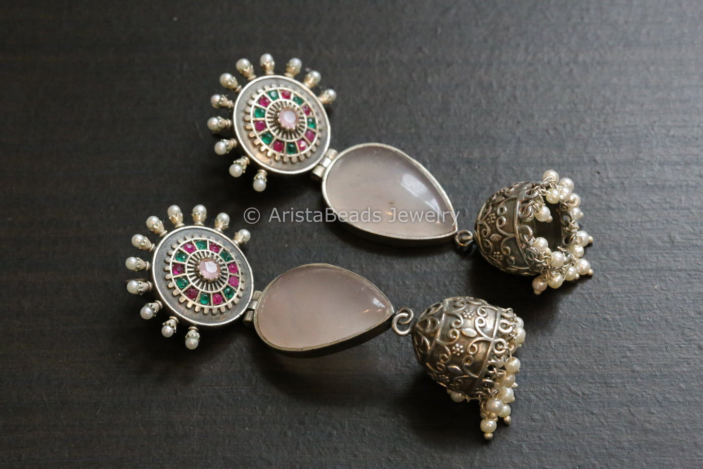 Oxidized Jhumka - Pink