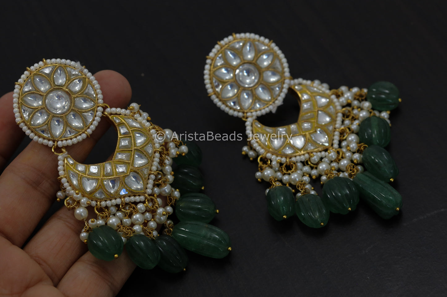 Jadau Kundan Earrings - Strawberry Quartz Drops