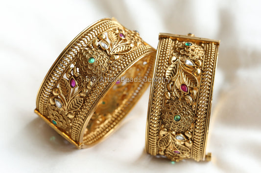 Antique Gold Multicolor Bangle Set  (Openable)