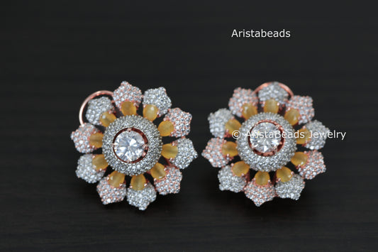 Rose Gold Peach CZ Flower Studs