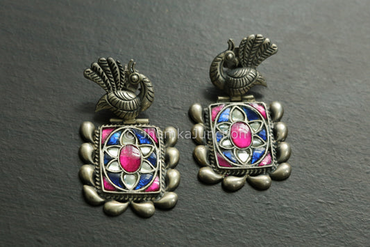 Blue Ruby Sterling Silver Earrings