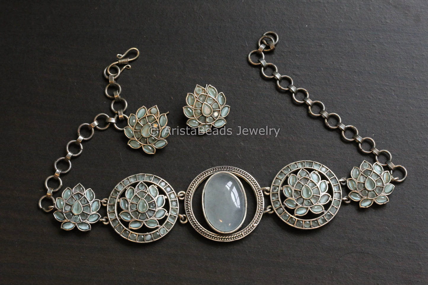 Silver Look Mint CZ Choker Set