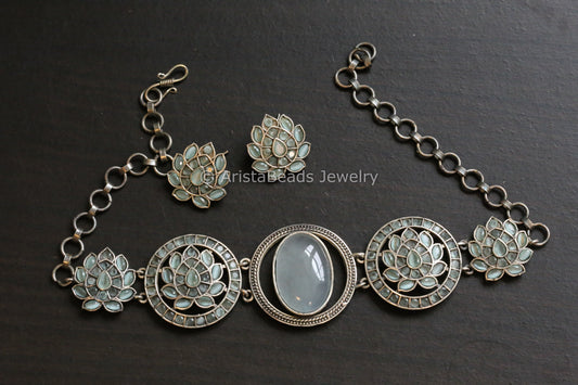 Silver Look Mint CZ Choker Set
