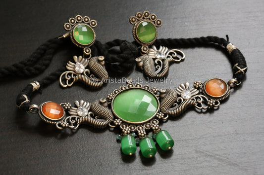 Green Orange Peacock Choker Set