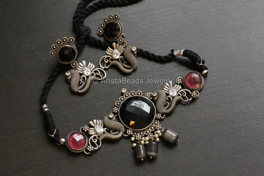 Black Peacock Choker Set