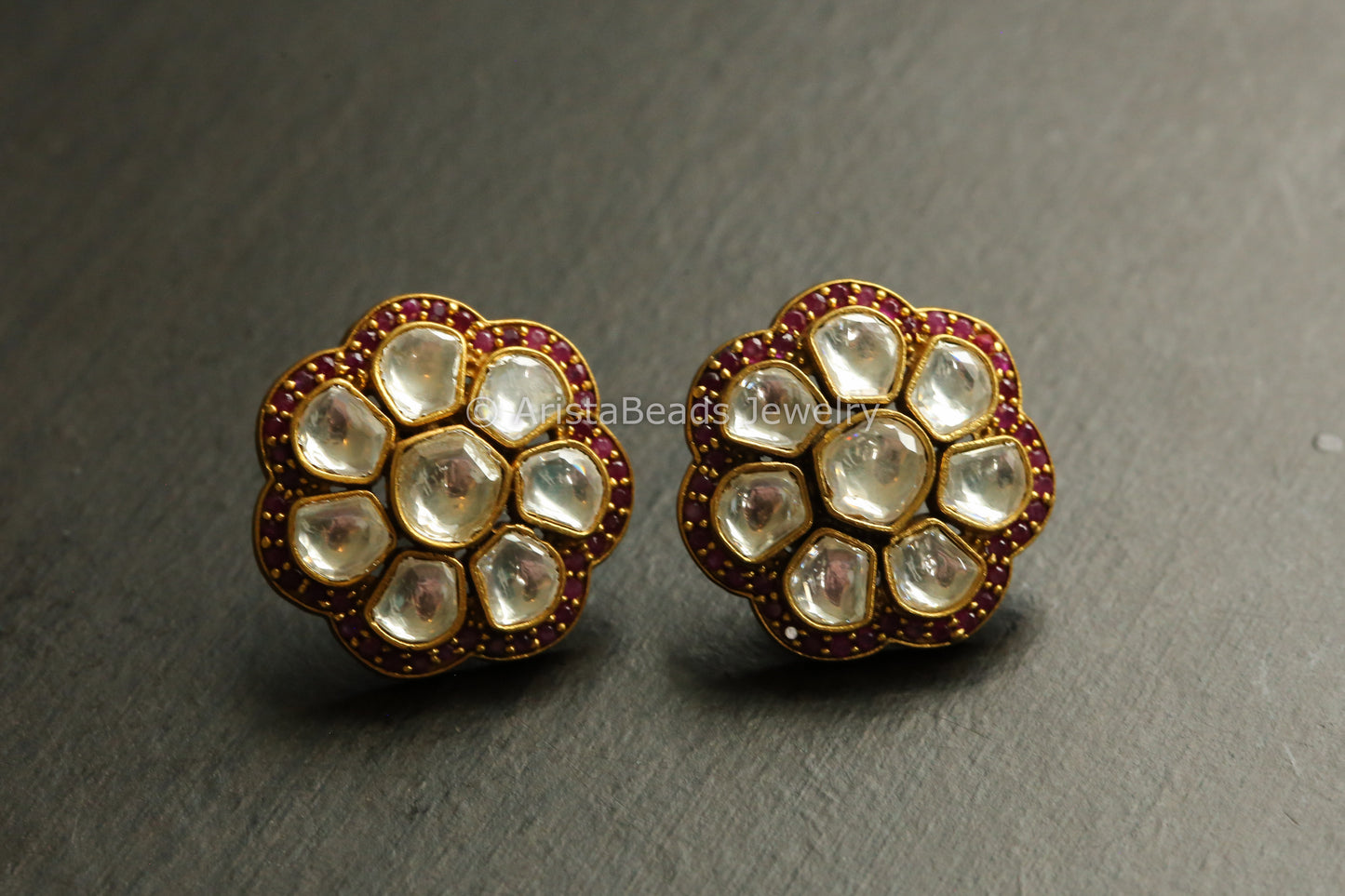 Premium Quality Uncut Polki Studs - Ruby