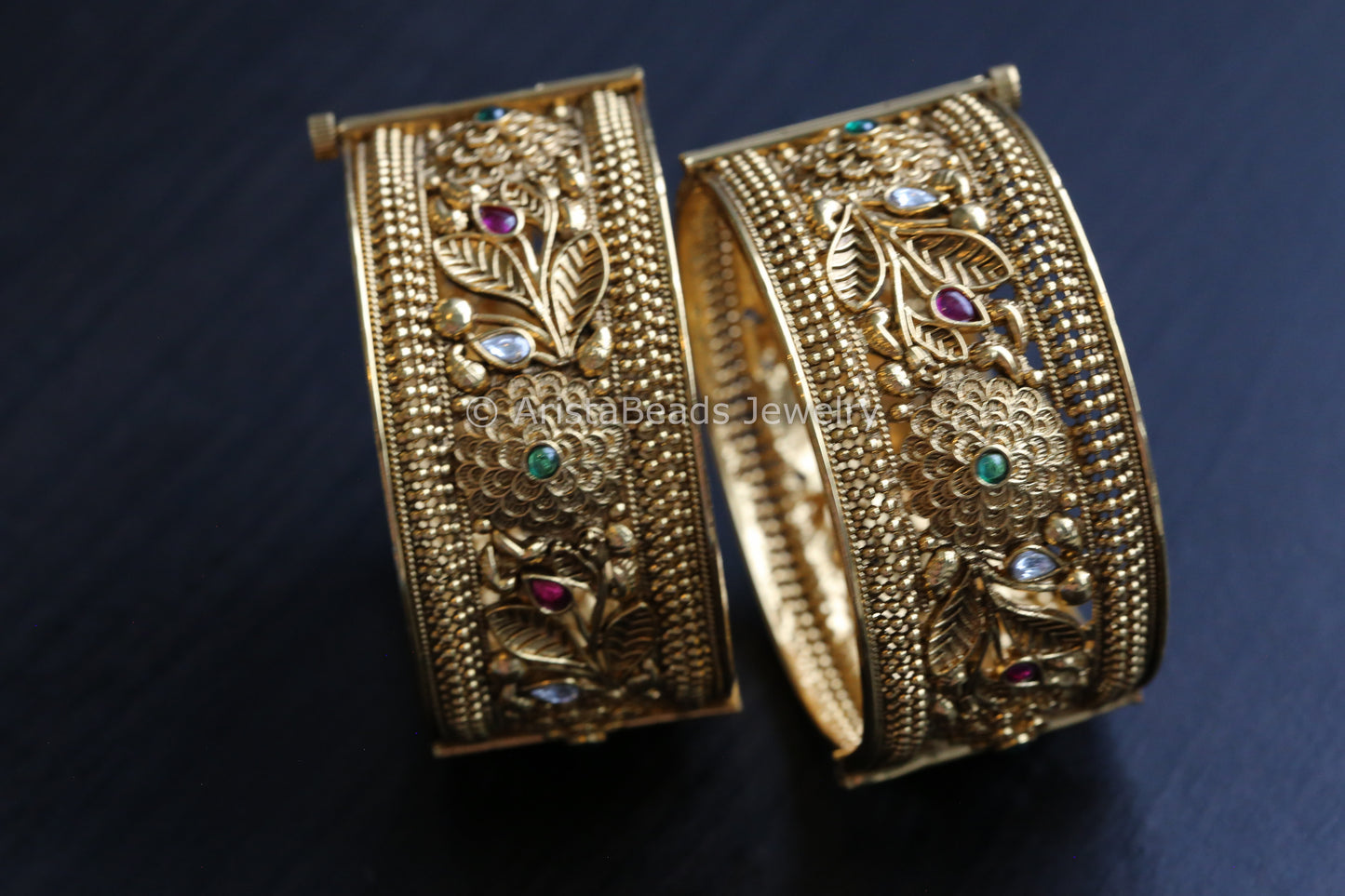 Antique Gold Multicolor Bangle Set  (Openable)