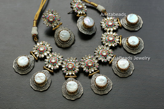 Enamel Kundan Baroque Pearl Set