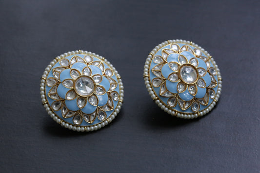 Extra Large Blue Kundan Studs