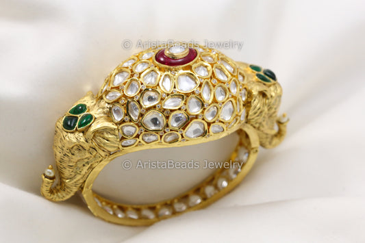 Uncut Polki Kundan Elephant  Bangle