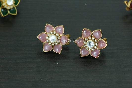 Flower Uncut Kundan & CZ Studs - 6 colors