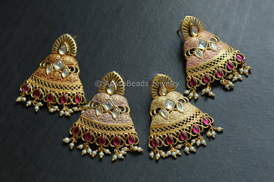 Kundan Enamel Bell Shape Earrings
