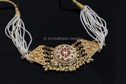 Pure Silver Kundan Motif Choker Necklace