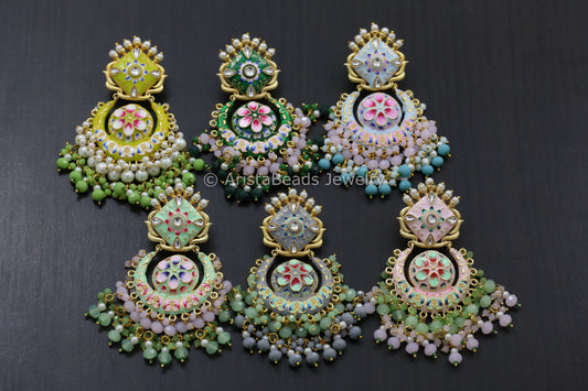 Enamel Kundan Chandbaali Tika Set