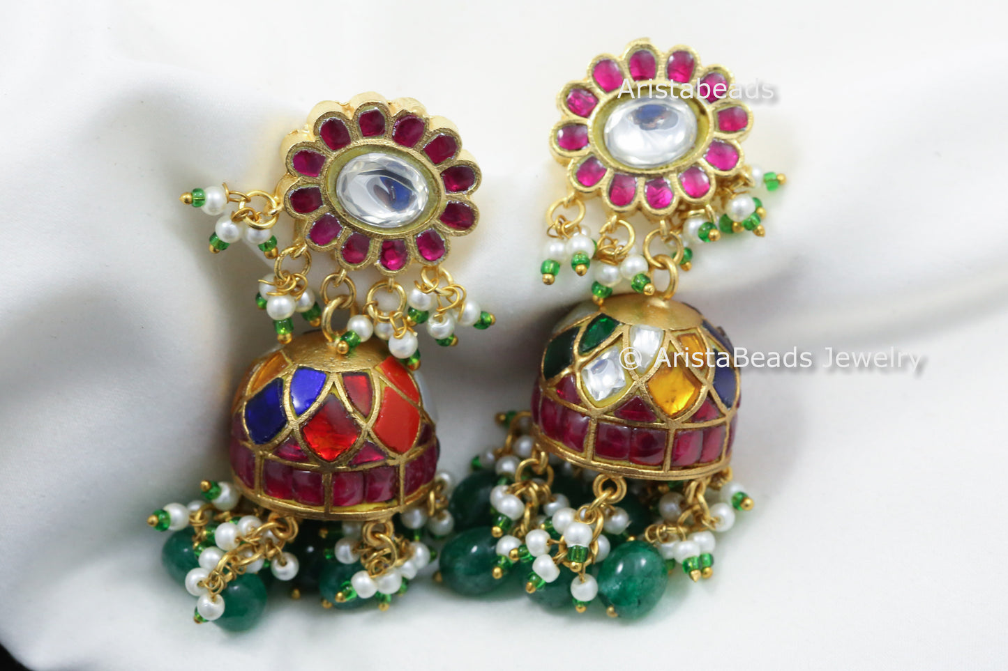 Handmade Navratan Jadau Kundan Jhumka