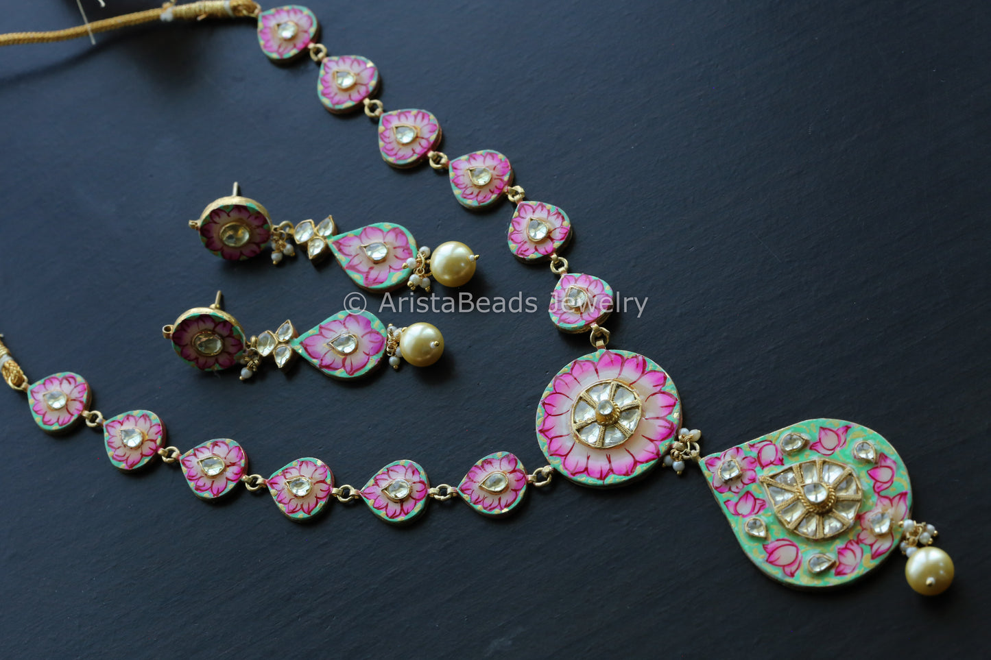 Pachi Kundan Meenakari Necklace Set - Pink