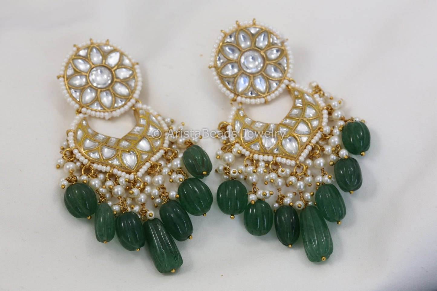 Jadau Kundan Earrings - Strawberry Quartz Drops
