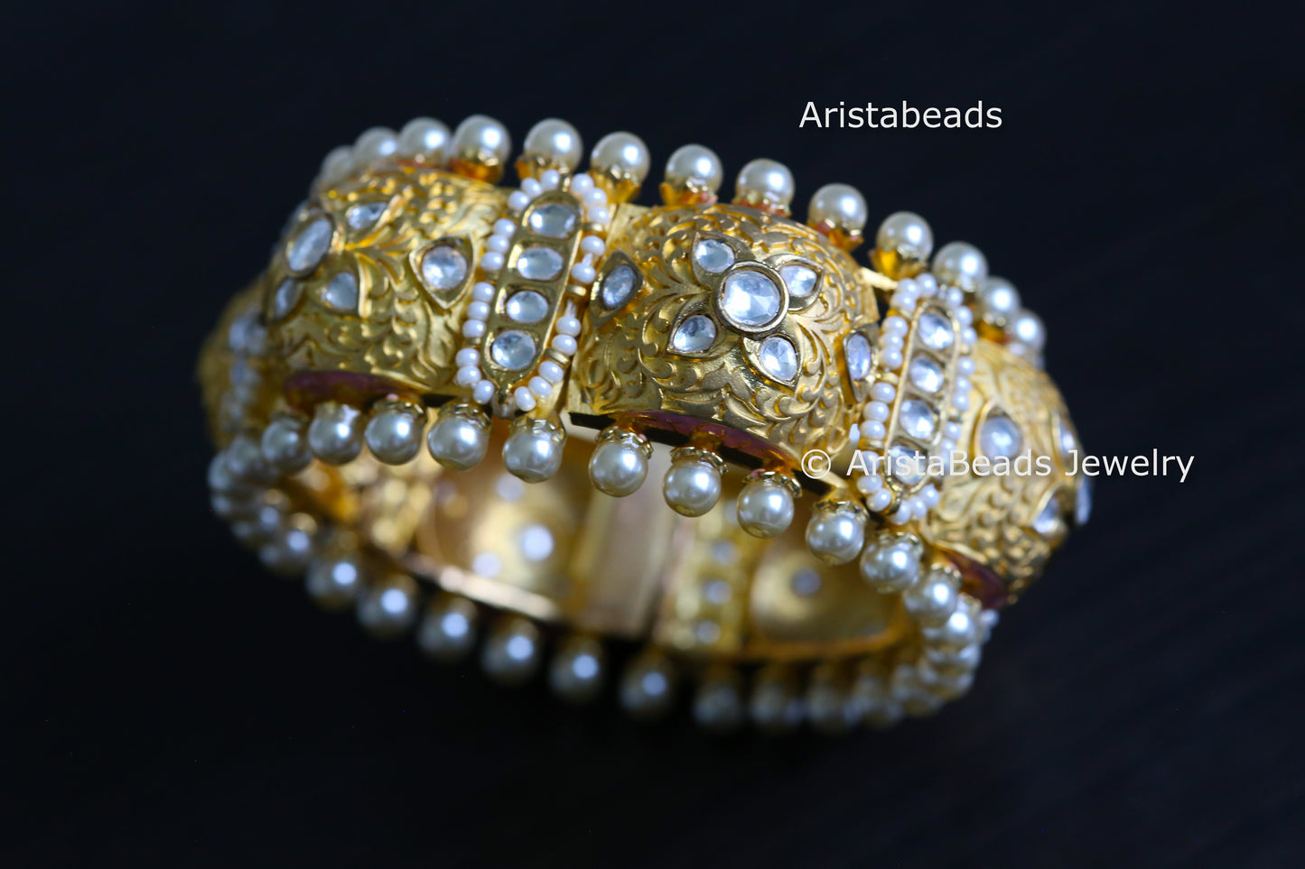 Kundan Polki Matt Gold Flexible Bangle